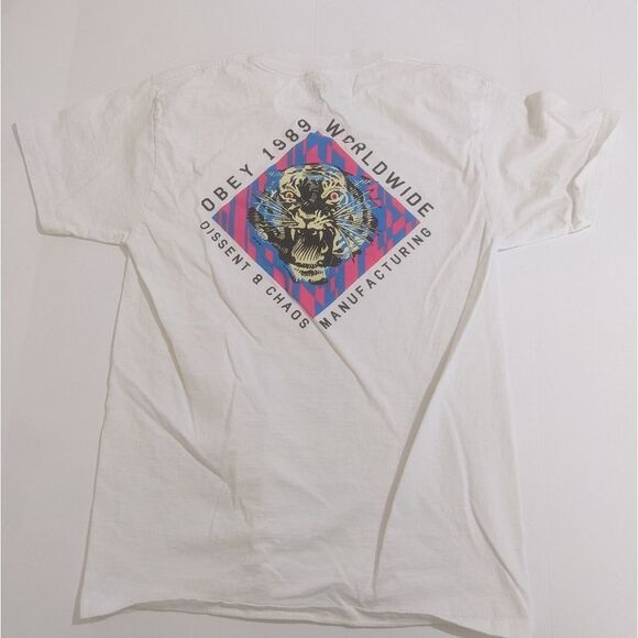 Obey & Dissent Tiger T-shirt White Size Medium - Picture 2 of 4